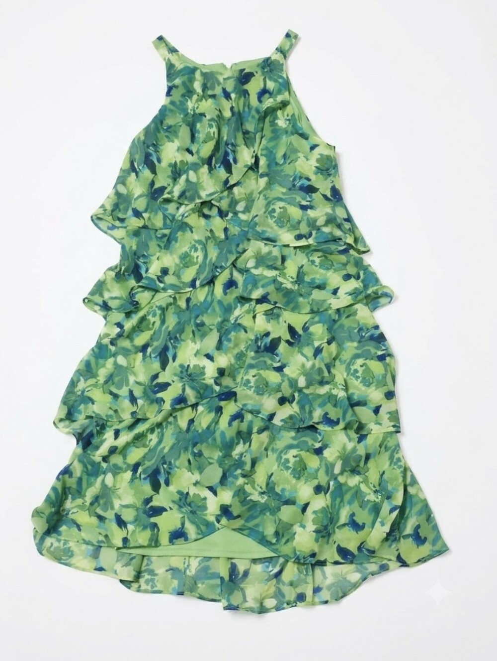 Green & Teal Floral Ruffle Dress Sz 12